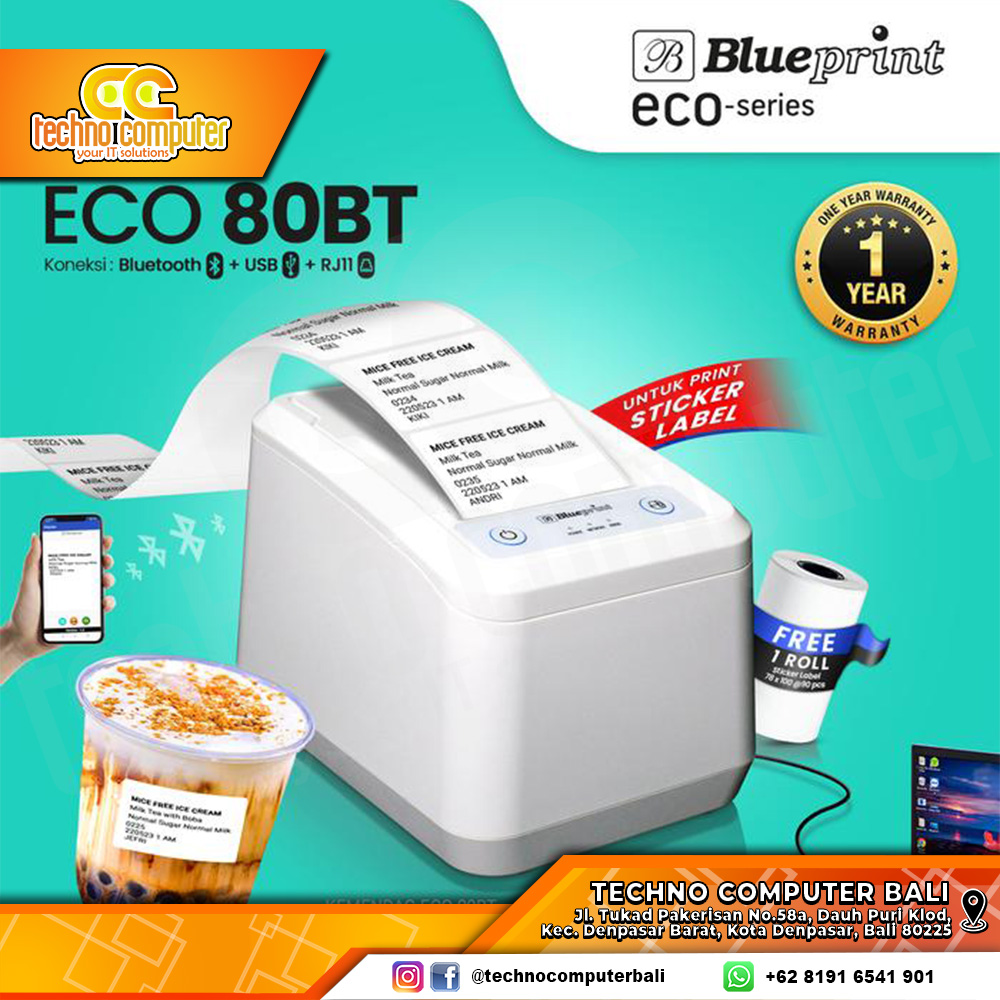 PRINTER THERMAL BLUEPRINT BP-ECO80 BT USB + Bluetooth (78x100)