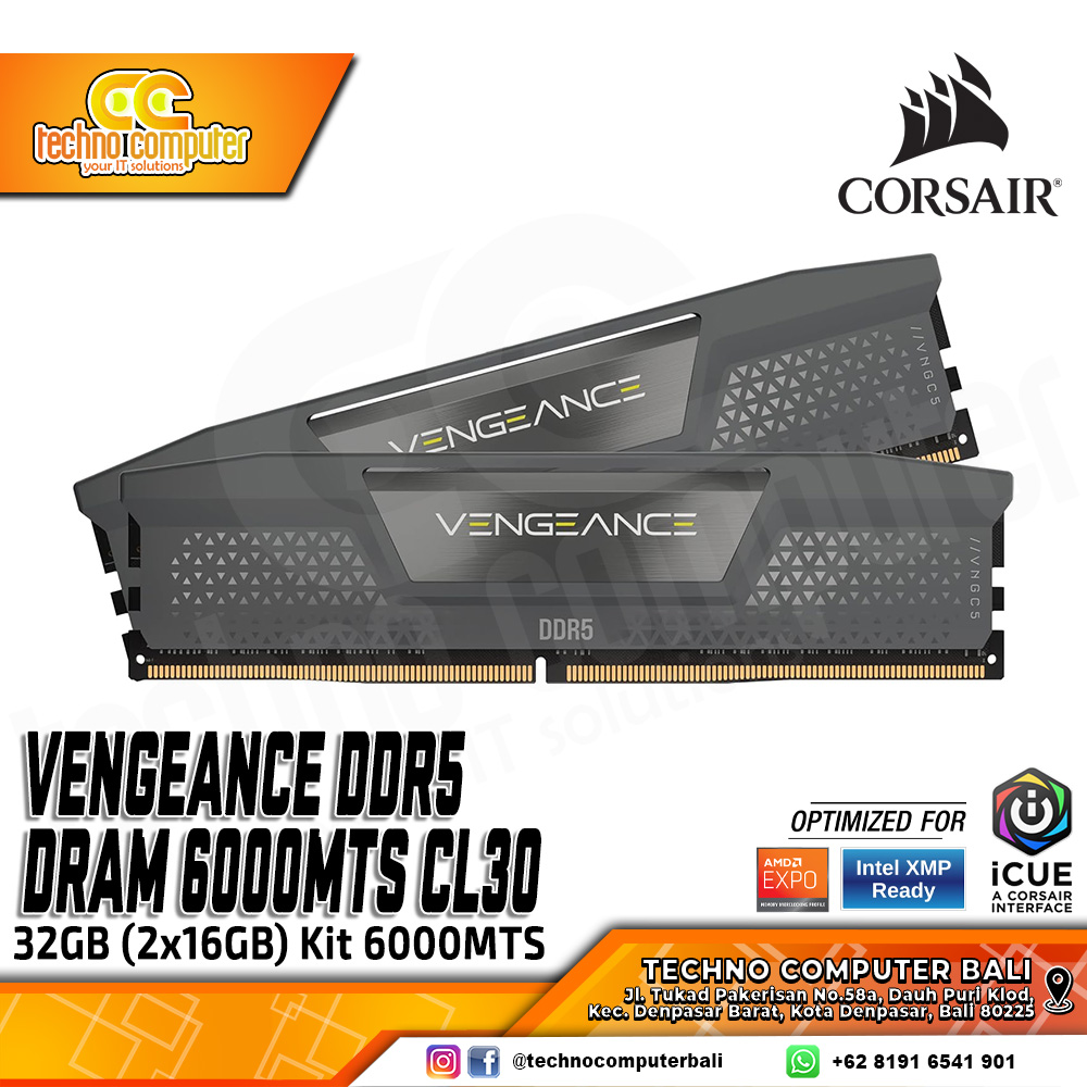 DDR5 CORSAIR VENGEANCE 32GB (2x16GB) Kit 6000MHz CL30 AMD EXPO & Intel XMP - GREY