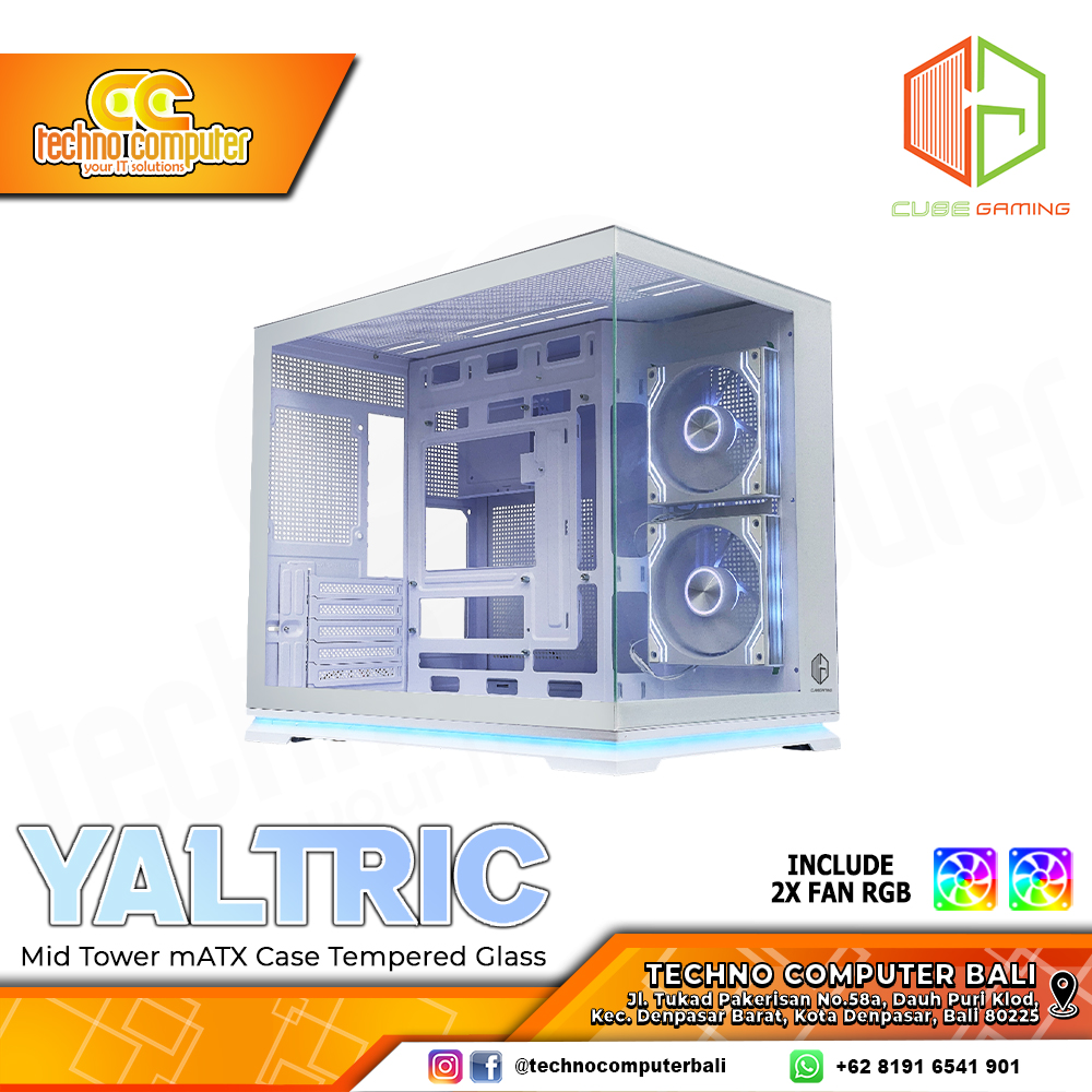 CASING CUBE GAMING YALTRIC White - Mid Tower mATX Case Tempered Glass (Free 2x ARGB Fan)